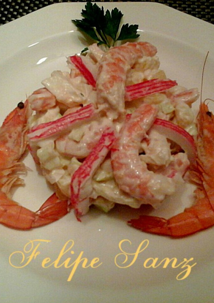Una foto de Ensalada de langostinos y melón