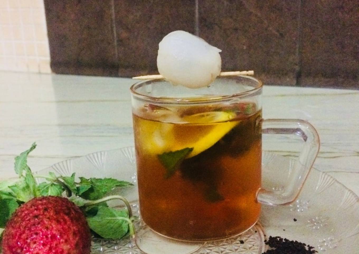 Lemon mint ice tea with lichi juice