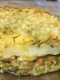 Budín de verduras ralladas con relleno de queso y claras batidas