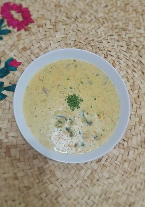 عکسی از دستور 🥣 سوپ جو دوسر پرک با شیر و قارچ 🥣