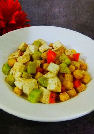A picture of Baby corn tofu salad.