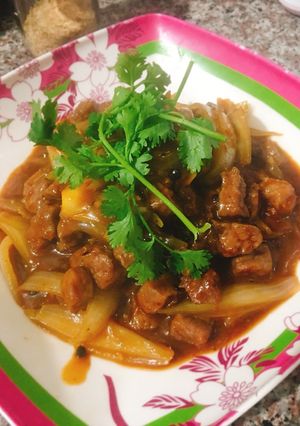 Hình của món Bò xốt tiêu đen.