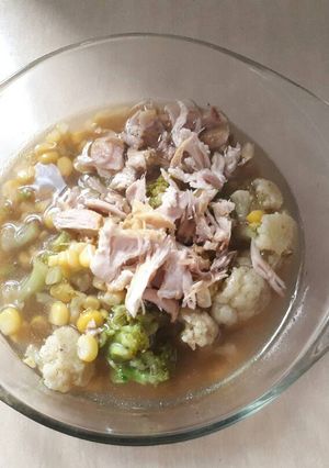 Foto resep Mpasi 1 th an sup ayam jagung bunga kol brokoli tanpa minyak