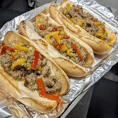A picture of Sausage and Pepper Hoagies.