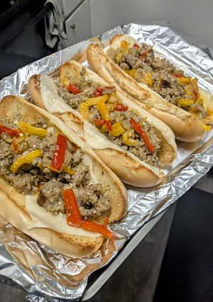 A picture of Sausage and Pepper Hoagies.
