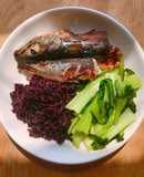 Eatclean - Cá hấp chiên NCKD + Cải thìa xào + cơm gạo lứt