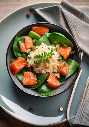 Una foto de Ensalada de salmón y aderezo de yogurt
