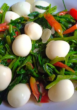 Foto resep Cah kangkung telur puyuh
