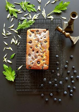 A picture of Eggfree Almond Blueberry Cake.