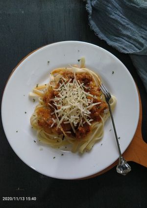 Foto resep Fettucine pasta bolognese instan