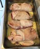 Rolled smashed chicken with ham and cheese