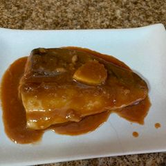 Fish of Misoni (Spanish Mackerel Simmered in Miso) Microwave version A picture of Fish of Misoni (Spanish Mackerel Simmered in Miso) Microwave version.