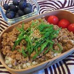 A picture of Chicken soboro Bento Box 鶏そぼろ弁当.