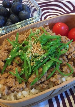 A picture of Chicken soboro Bento Box 鶏そぼろ弁当.