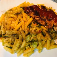Pasta with pepper steak 🥩 A picture of Pasta with pepper steak 🥩.