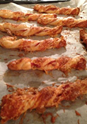 A picture of Christmas Parma Ham and Stilton Cheese Straws.