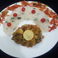 Fried veggies with garlic rice A picture of Fried veggies with garlic rice.