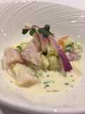 Ceviche de Cherne con cebolla roja leche de coco
