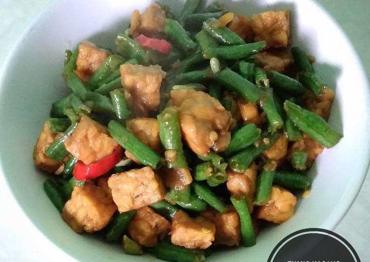 Tumis kacang panjang dan tempe