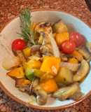 Verduras al wok con champiñones al vino blanco