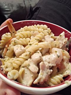 A picture of Chicken and Shrimp Lemon Alfredo.