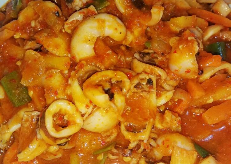 Resep Sotong Saus Pedas Manis, Enak