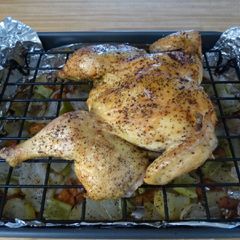 A picture of Lee's Spatchcocked Chicken & Roasted Veggies.