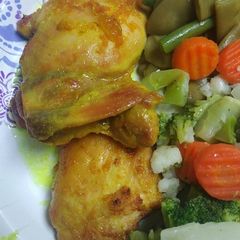 A picture of Roasted Chicken with Sauce.
