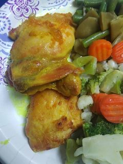 A picture of Roasted Chicken with Sauce.