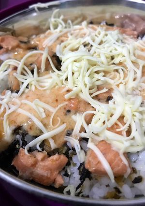 Foto resep Nasi Mentai Salmon Kukus
