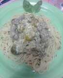 Spaghetti con salsa de repollitos de Bruselas