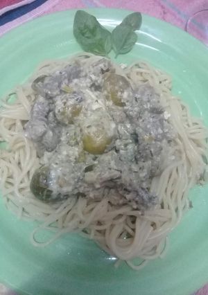 Una foto de Spaghetti con salsa de repollitos de Bruselas