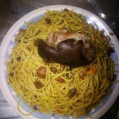 Chevon stir-fry spaghetti A picture of Chevon stir-fry spaghetti.