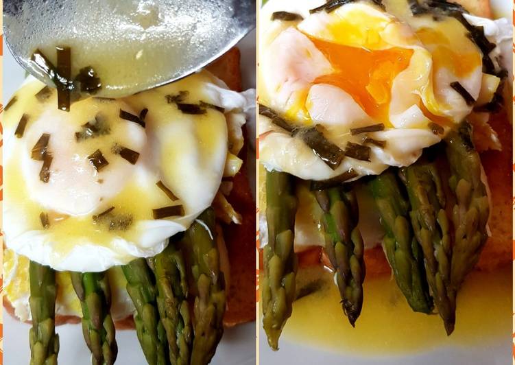 My Asparagus & Smoked Haddock + Poached Egg on BriocheToasted.😘