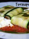 Raviolis de calabacín rellenos de berenjena con salsa arrabiatta