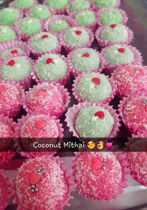 A picture of Coconut Balls (Coconut Mithai).