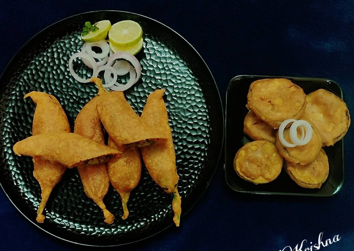 Stuffed Paneer Mirch bhajiya and baingan bhajiya
