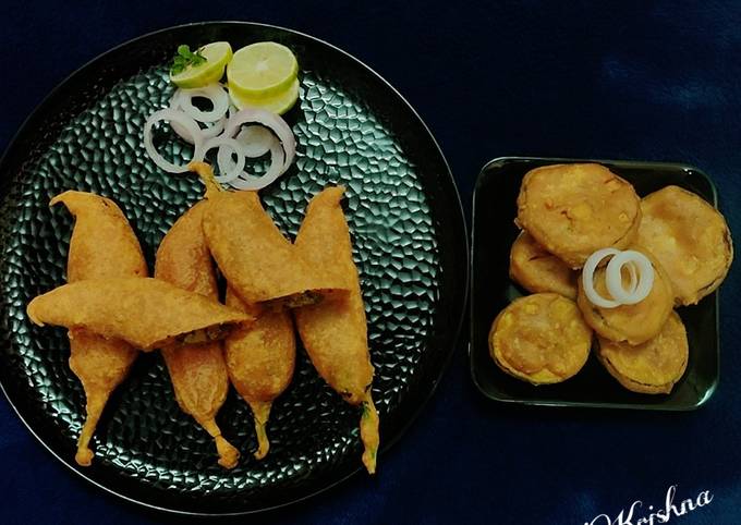 Recipe of Thomas Keller Stuffed Paneer Mirch bhajiya and baingan bhajiya