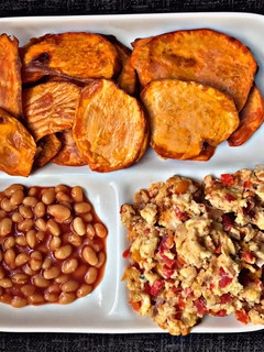 A picture of Breakfast: Sweet Potatoes Fries with Scrambled Eggs.