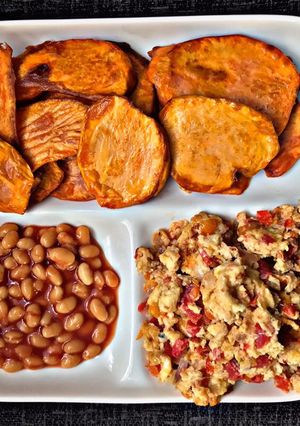 A picture of Breakfast: Sweet Potatoes Fries with Scrambled Eggs.