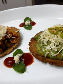 A picture of Multigrain Tortilla With Red And Green Salsa.