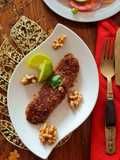 ওয়ালনাট এনক্রাস্টেড ভেটকি ফ্রাই (Walnut encrusted bhetki fry recipe in Bengali)
