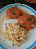 Huazontles rellenos de quesillo en salsa de tomate