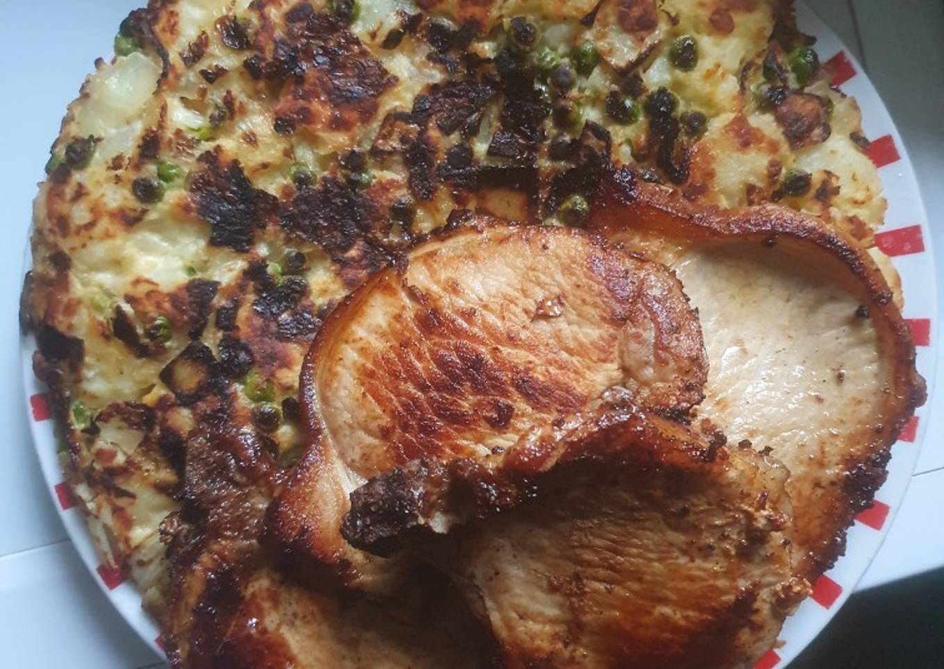 Pea's in Hash Brown with Pork Chops