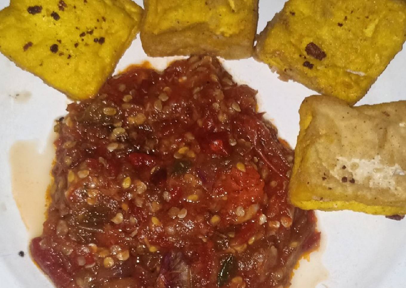 Tahu geprek sambal tomat