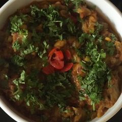 A picture of Begun Pora/roasted aubergine/ baingan bhartha.
