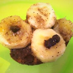 A picture of Sweet bananas with chocolate chips! Easy dessert or breakfast!.