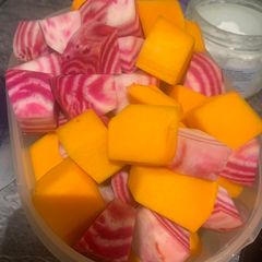 A picture of Beetroot and butternut squash soup.