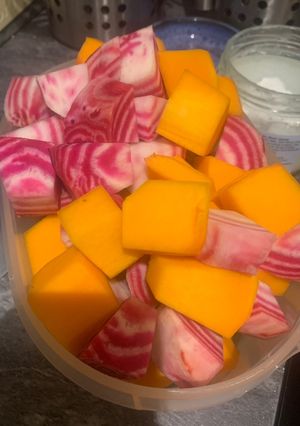 A picture of Beetroot and butternut squash soup.