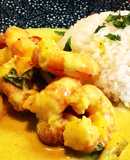 Gambones Thai al curry con arroz